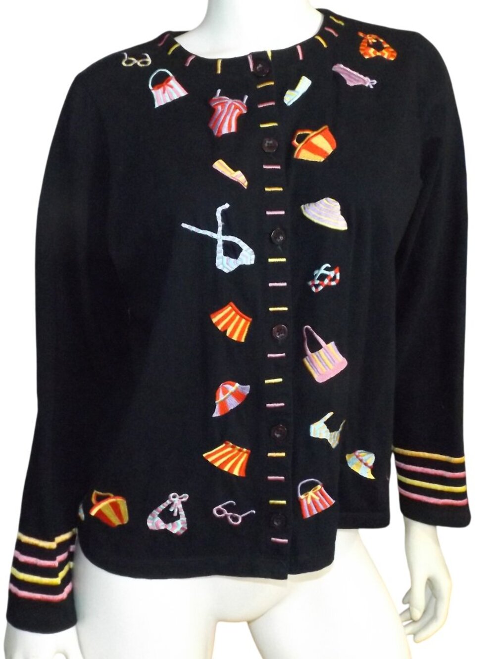 MICHAEL SIMON Lite Cardigan, M, Beachwear Embroidery, Button front, Multicolor